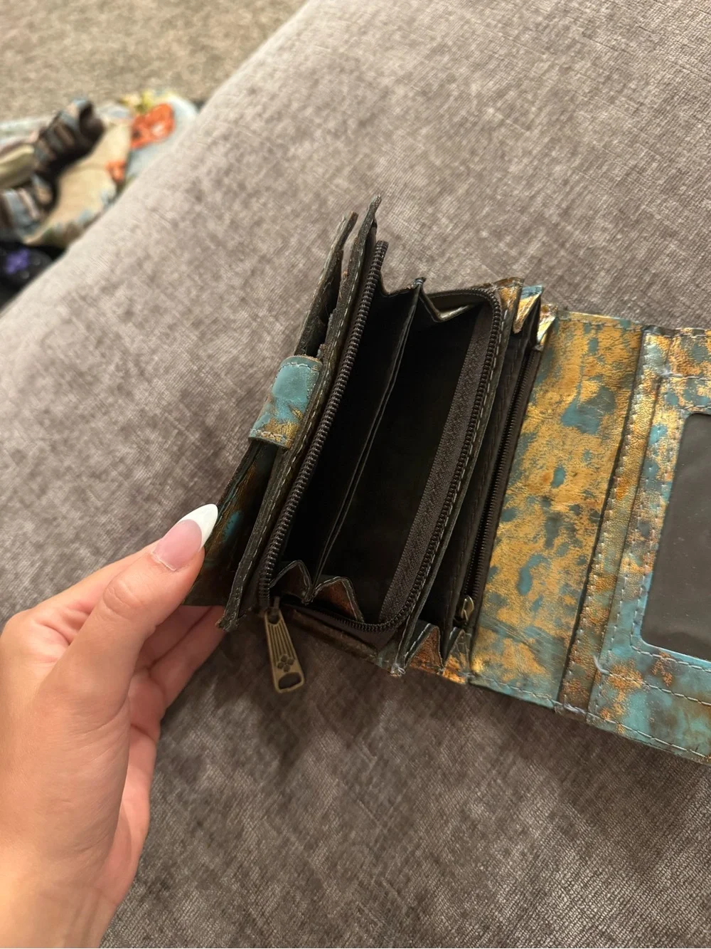 Patricia Nash Teal Embossed Leather Wallet with Brass Accent